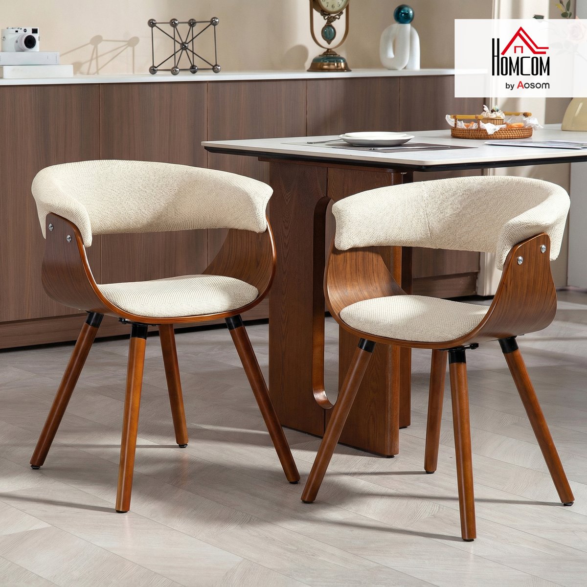 Chaise de salle à manger Tissu aspect lin beige, marron, HOMCOM