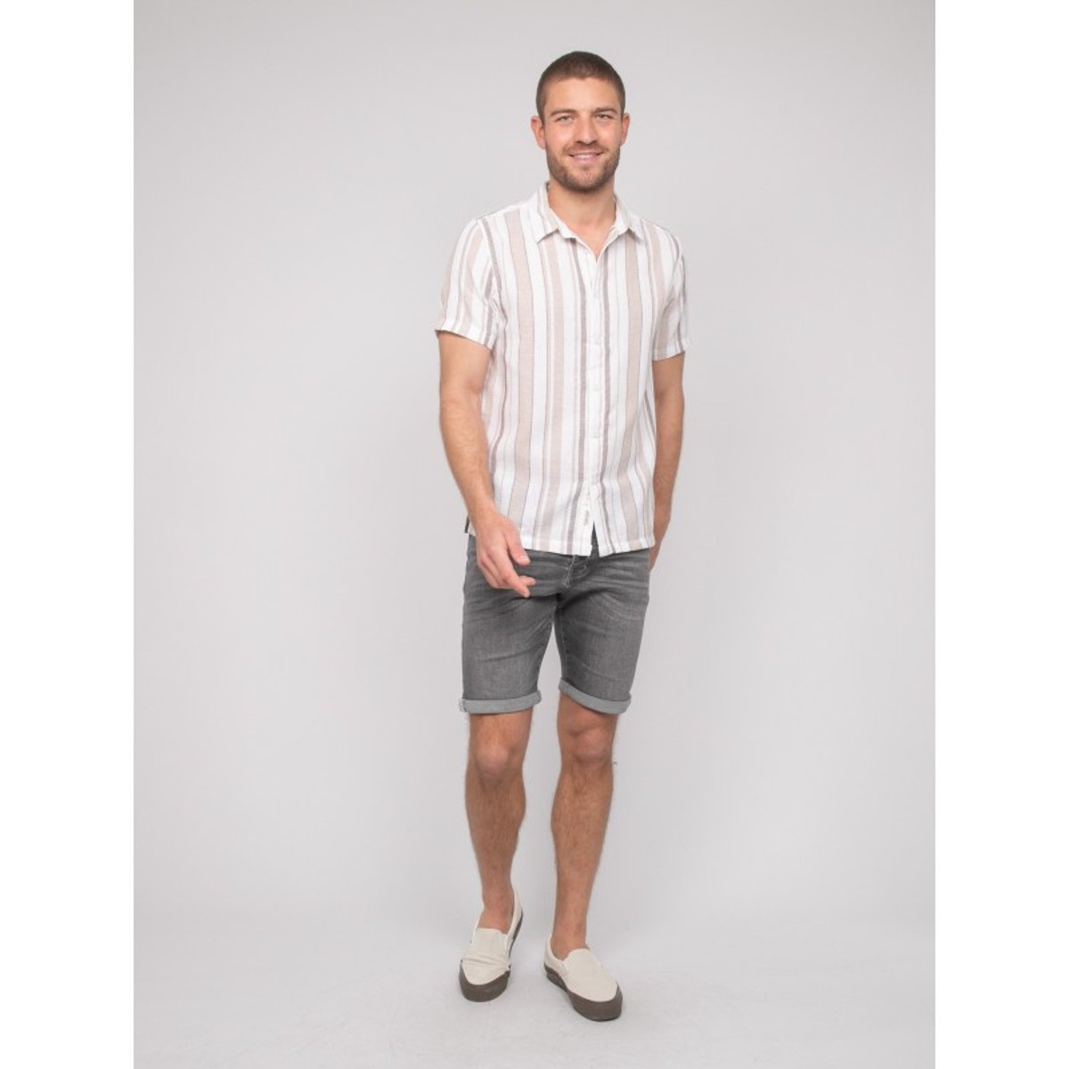 Chemise Manches Courtes Rayures Douparico beige, RITCHIE