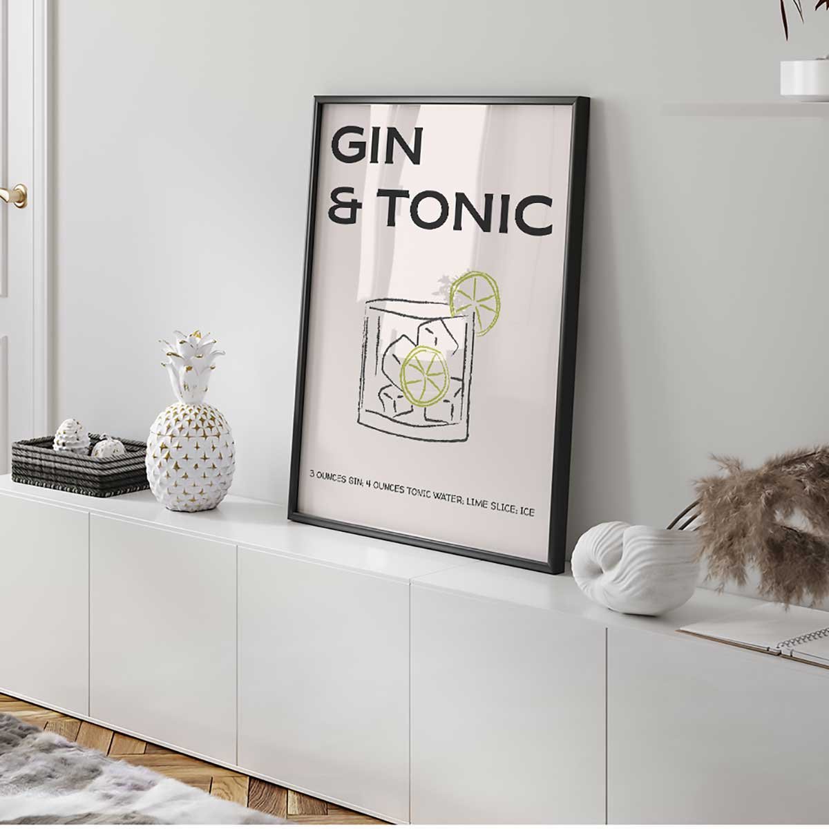 Affiche encadrée gin tonic illustration affiche + cadre en métal - noir, HEXOA