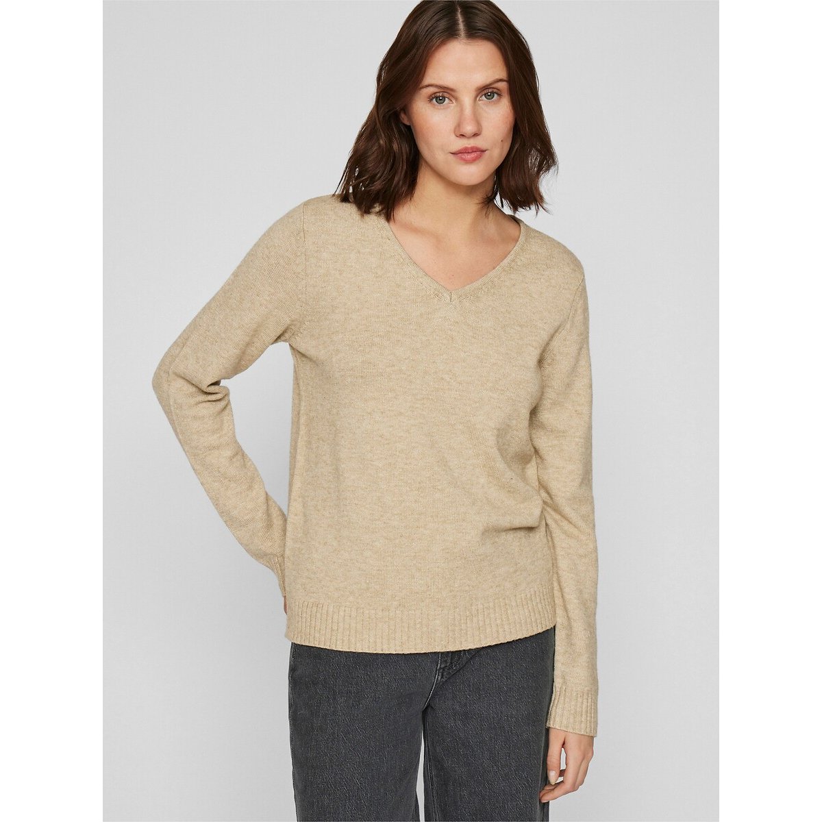 Maglione scollo a V in maglia fine naturale , VILA