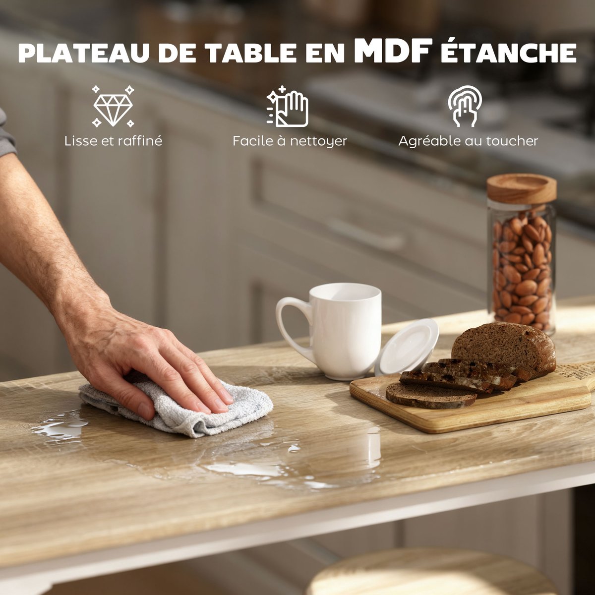 Ensemble de table de bar Métal effet bois naturel, blanc, HOMCOM