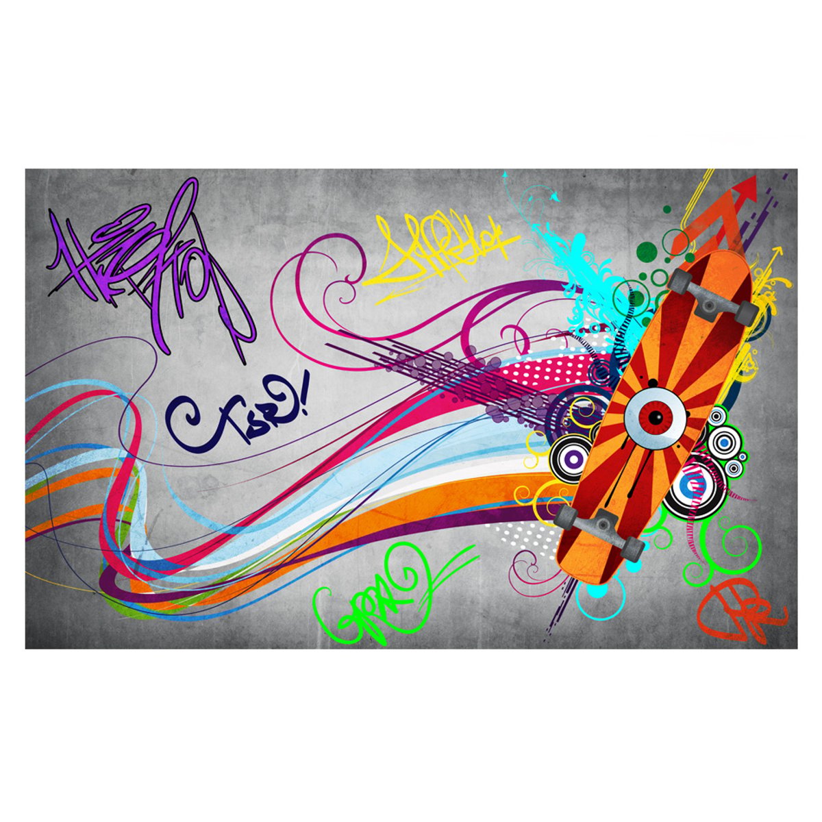 Papier peint intissé panoramique Street art Skateboard multicouleur, EDEN