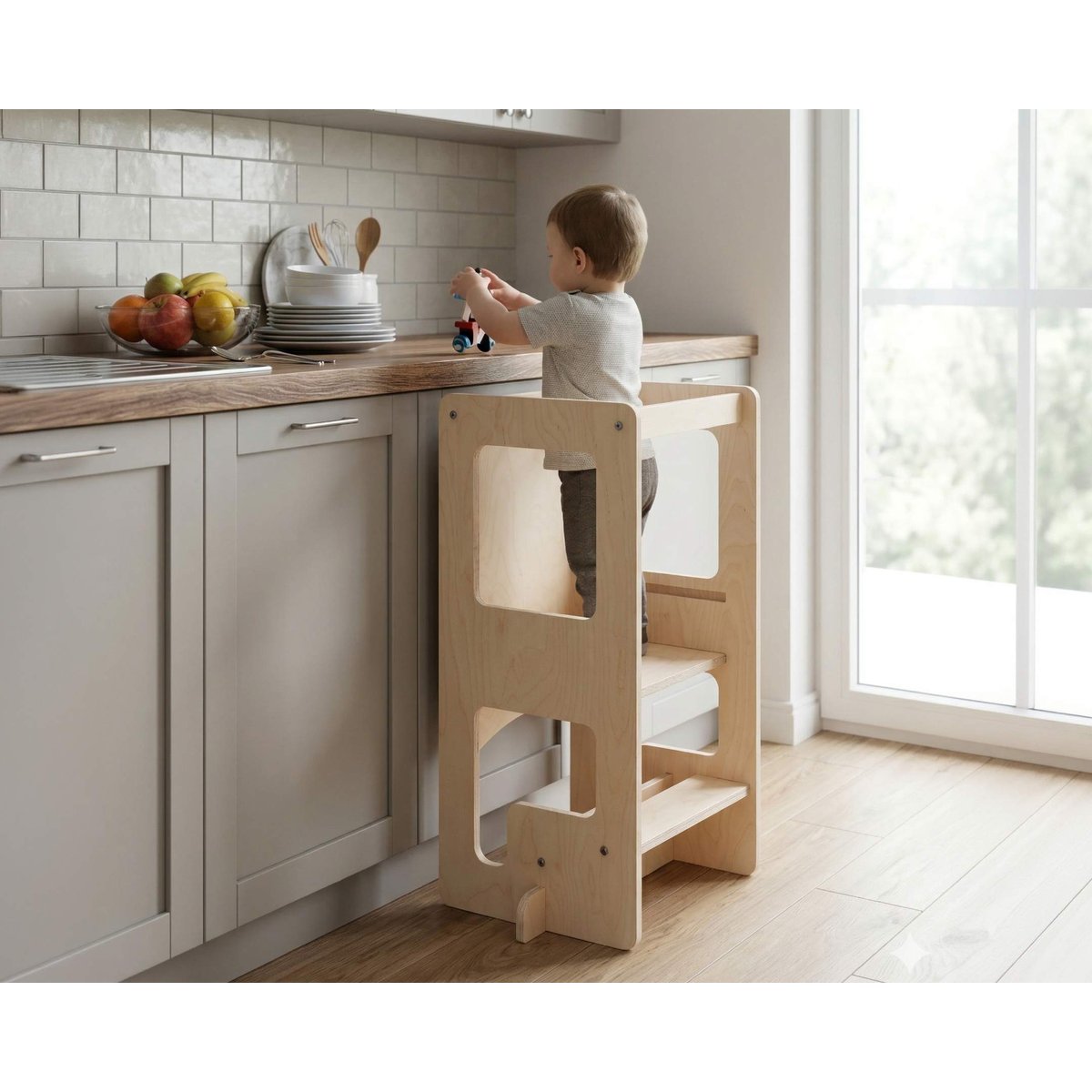 Tour d'observation et table de jeux en 1 en bois Kule Flip beige, MAMATOYS