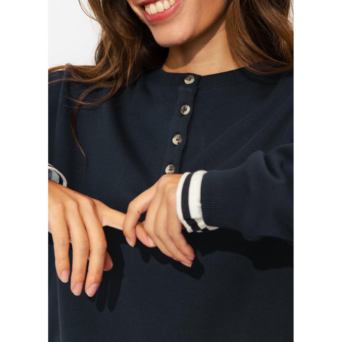 Sweat-shirt à effet superposé marine, PROMOD