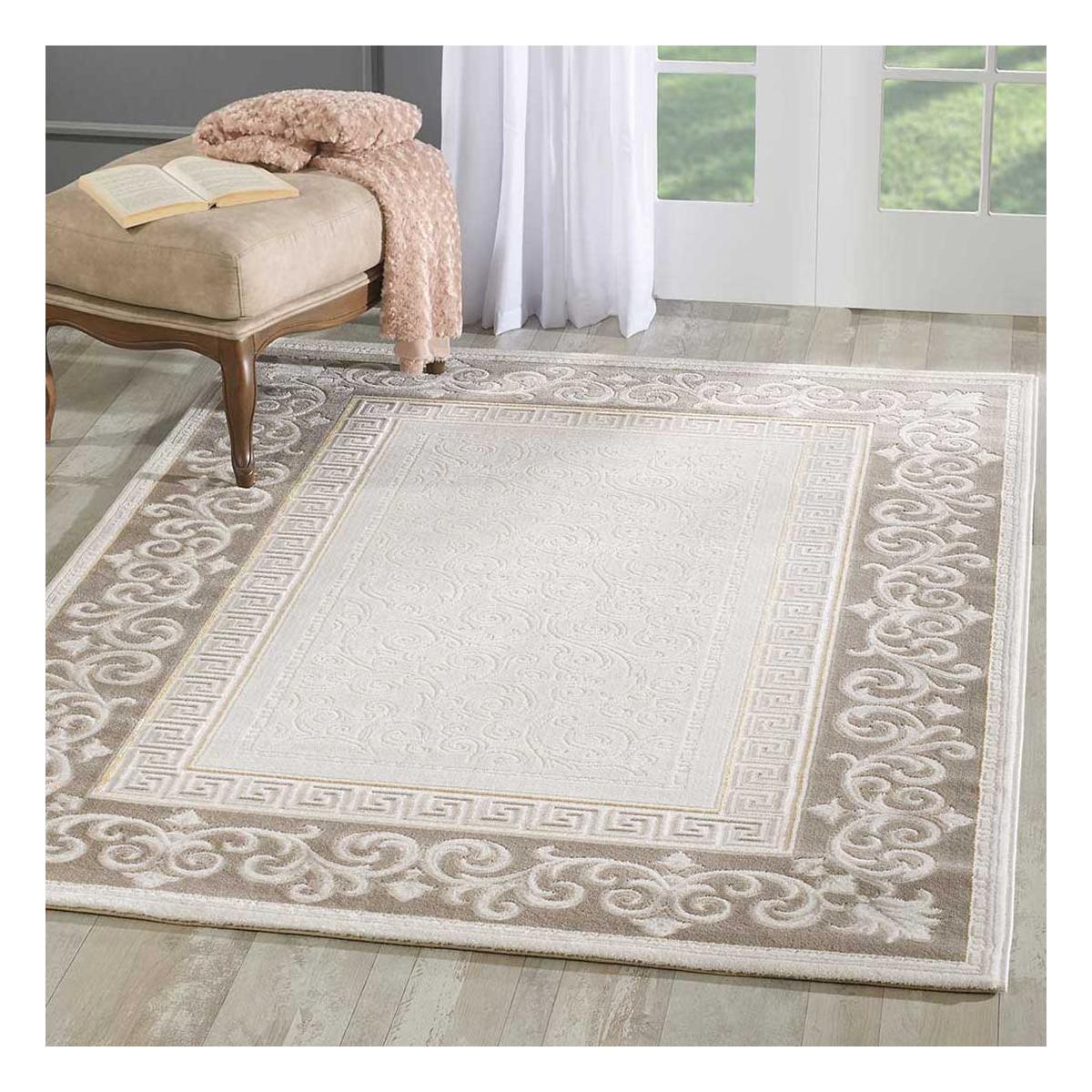 Tapis salon et chambre tissé motif simple LYN7 ASTA marron, gris, UN AMOUR DE TAPIS