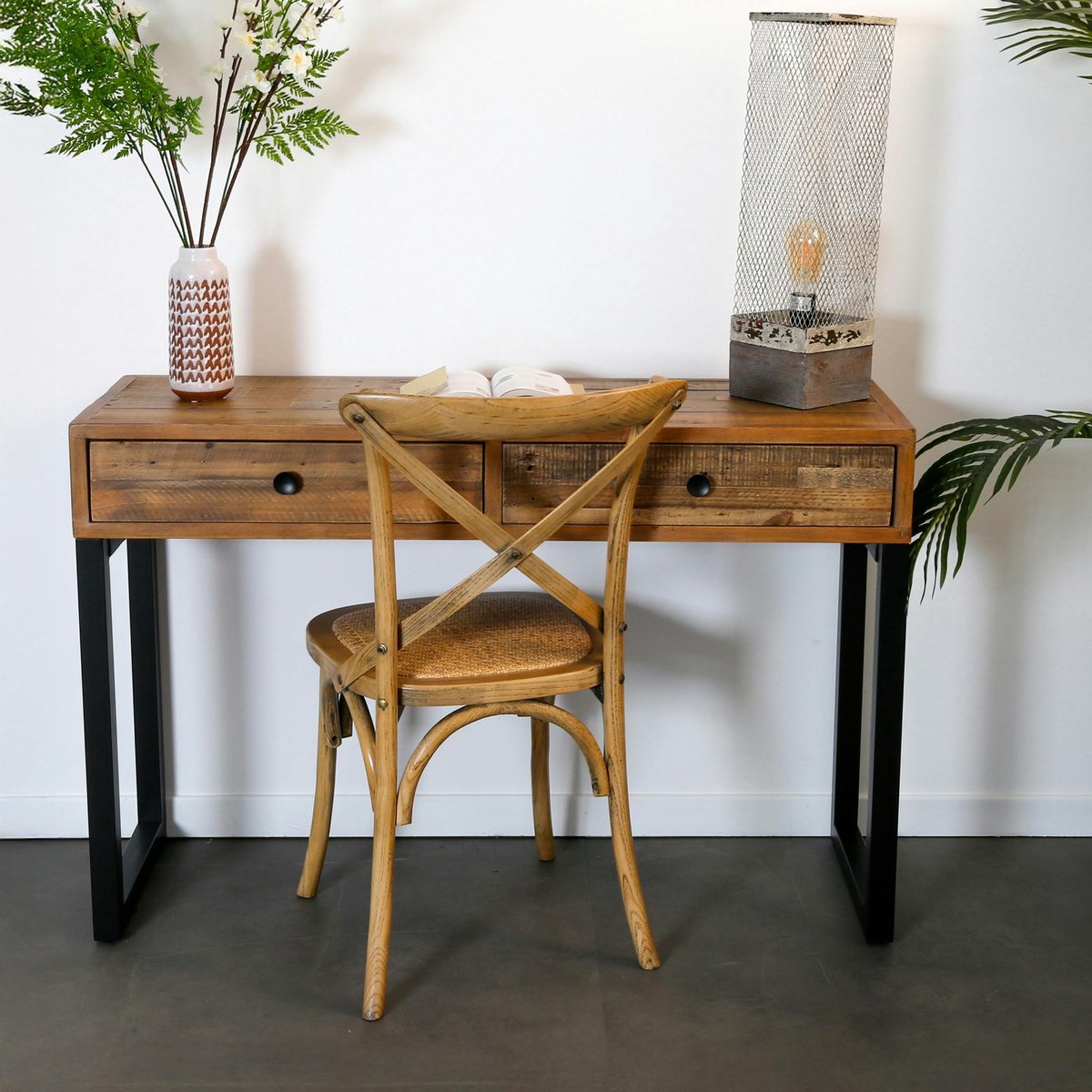 Console d'entrée 2 tiroirs en bois recyclé BRISBANE bois naturel, PIER IMPORT