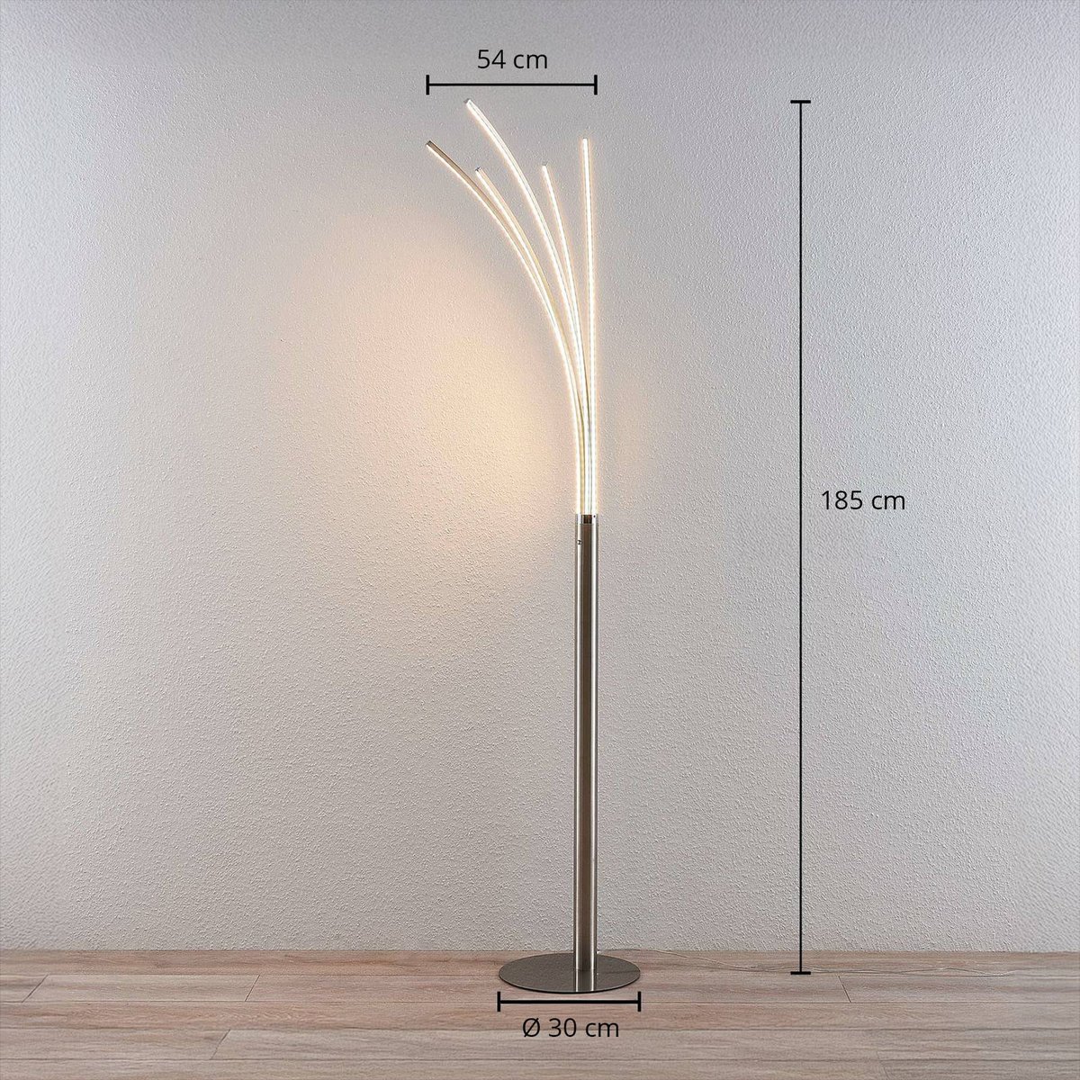 Lampadaire en aluminium moderneLED, Boba nickel mat, blanc, LINDBY
