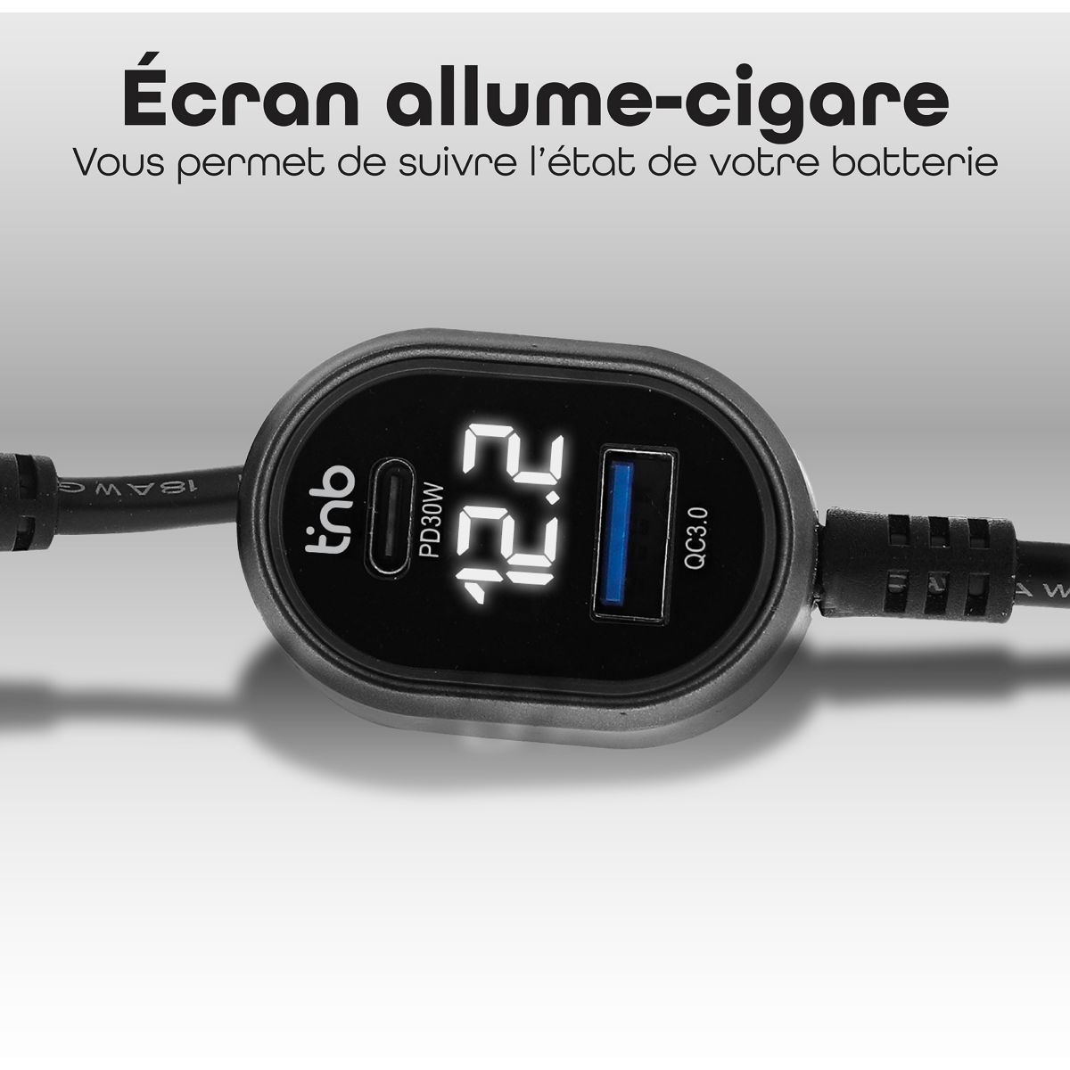 Chargeur allume cigare Station de charge 65W 7 en 1 USB-C noir couleur unique, TNB