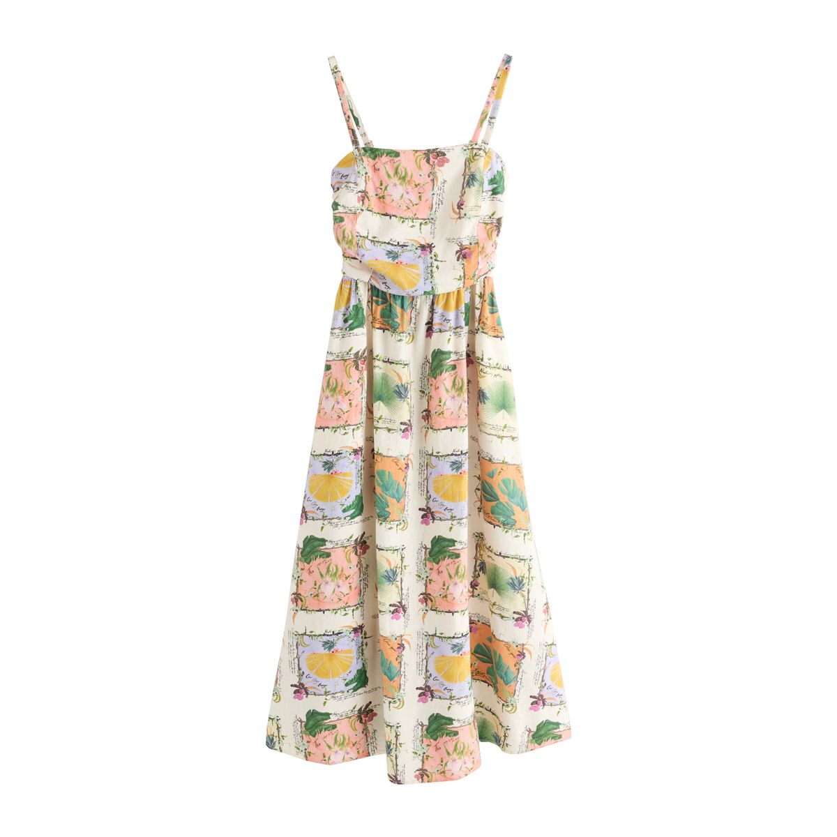 Robe mi-longue bandeau froncée en lin mélangé collection kew imprimé floral écru, NEXT