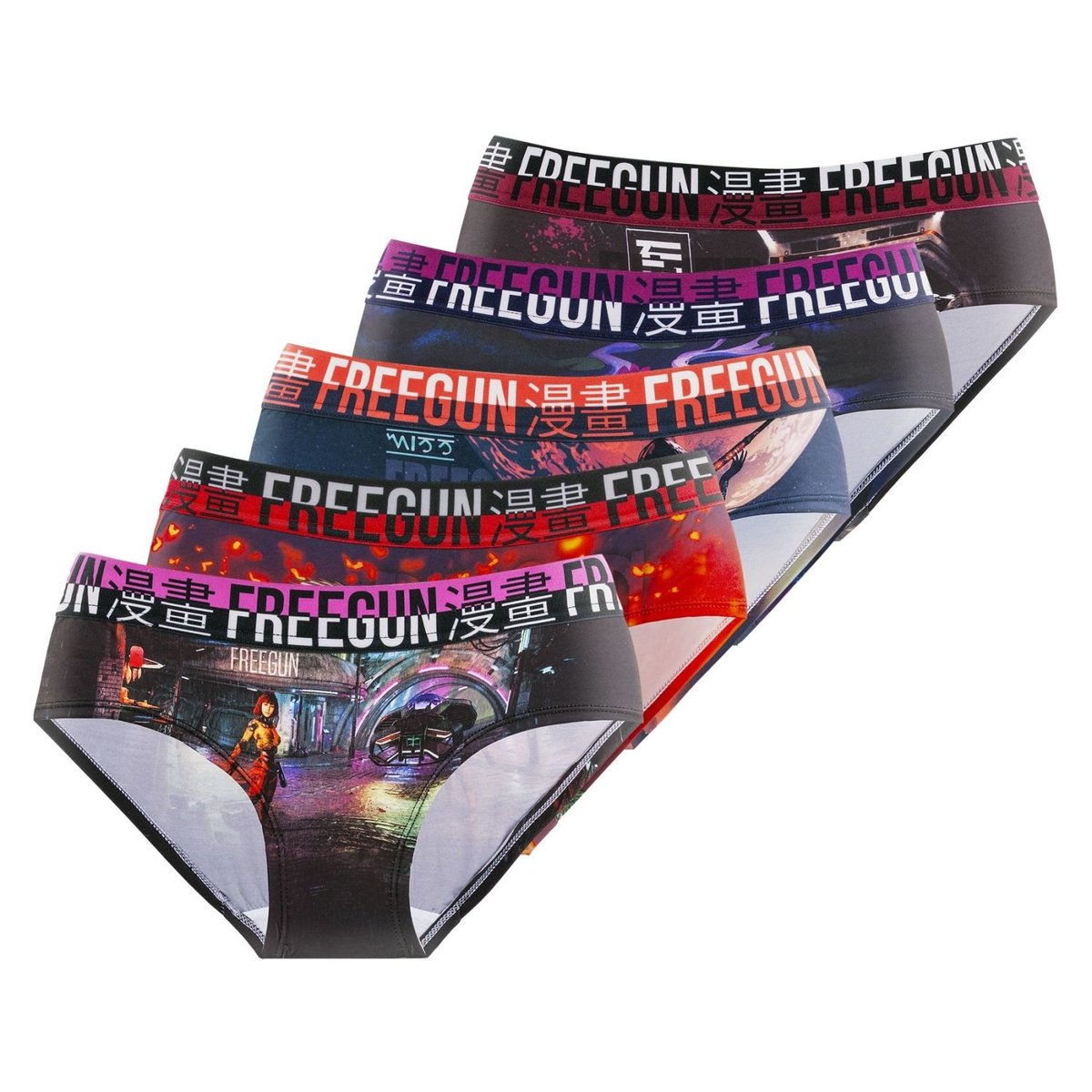 Lot De 5 Culottes Fantaisie noir/rose/rouge/violet, FREEGUN