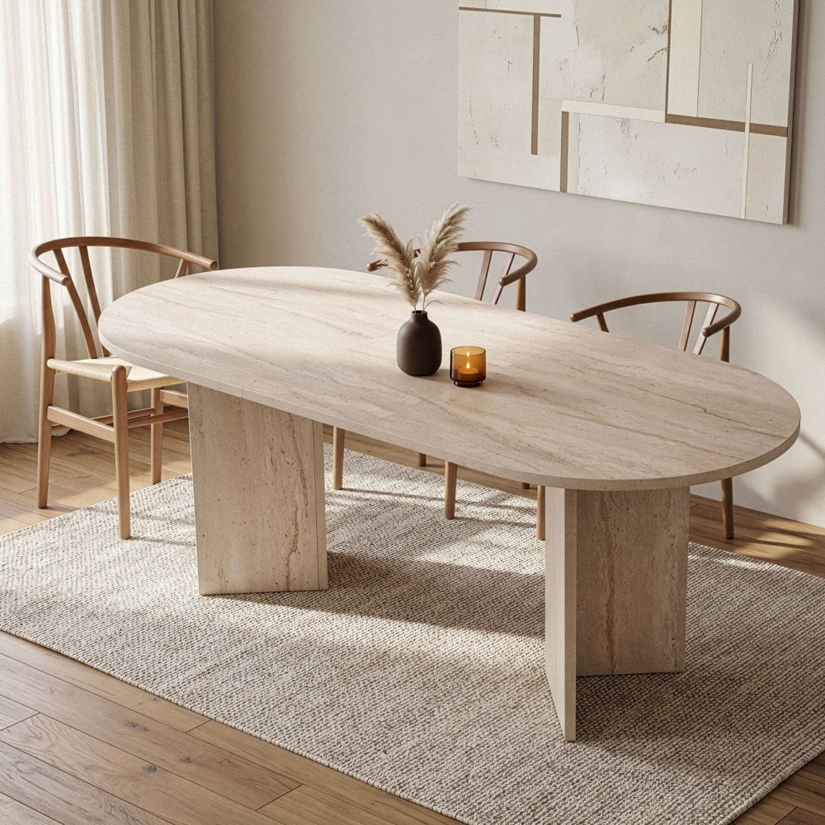 Table à manger extensible 6 à 8 personnes effet travertin 160-200x75cm- SAM beige, DRAWER