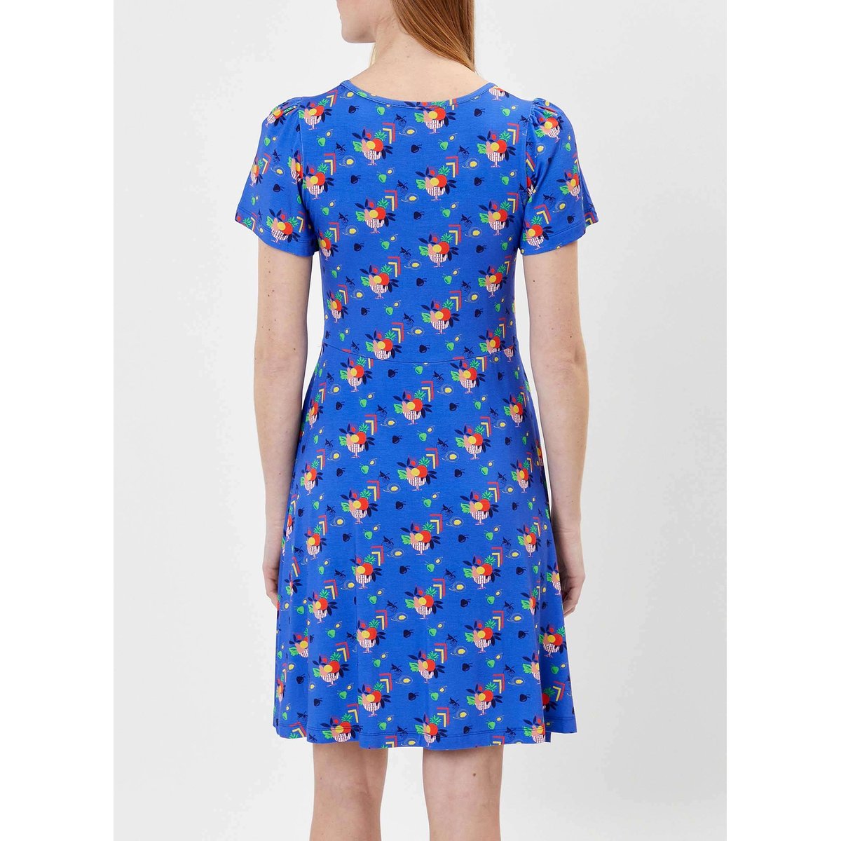 Robe imprimée fluide col V Ecovero LORENE bleu frutti, PRINCESSE NOMADE