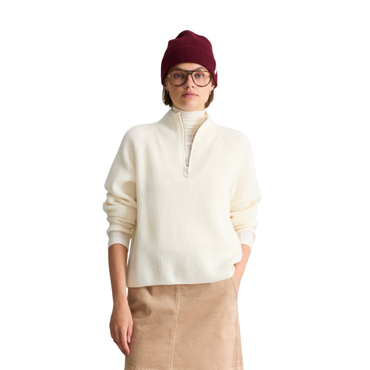 Pull à col roulé en laine mérinos, coupe classique au toucher doux blanc, MARC O’POLO DENIM