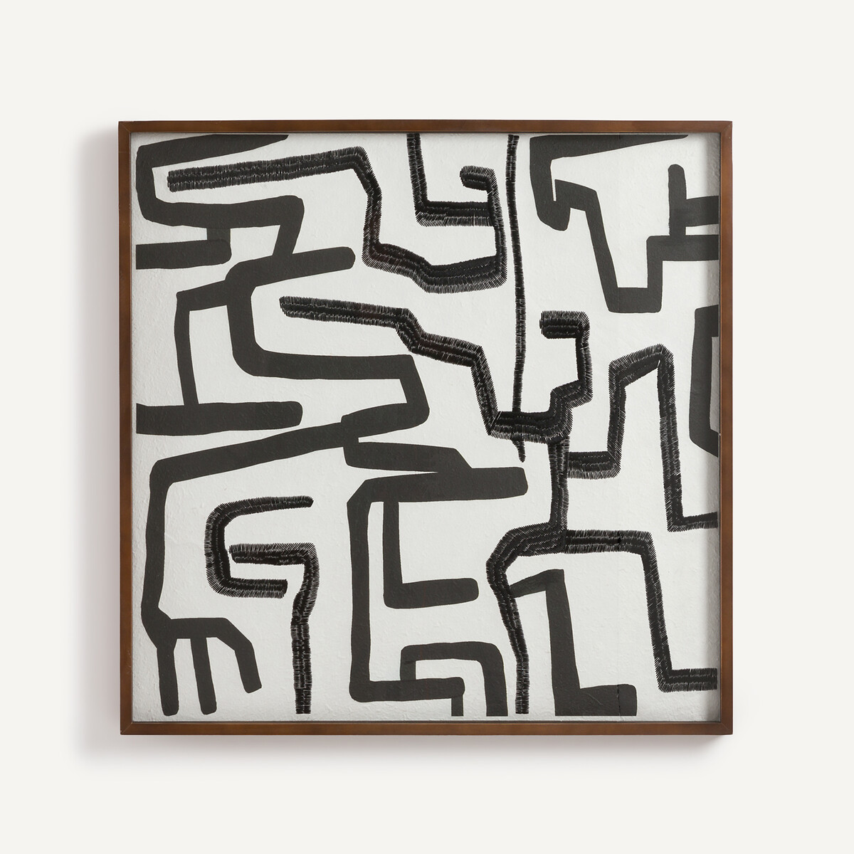 Tableau en papier de riz peint à la main et brodé, BAZIO noir/blanc, AM.PM