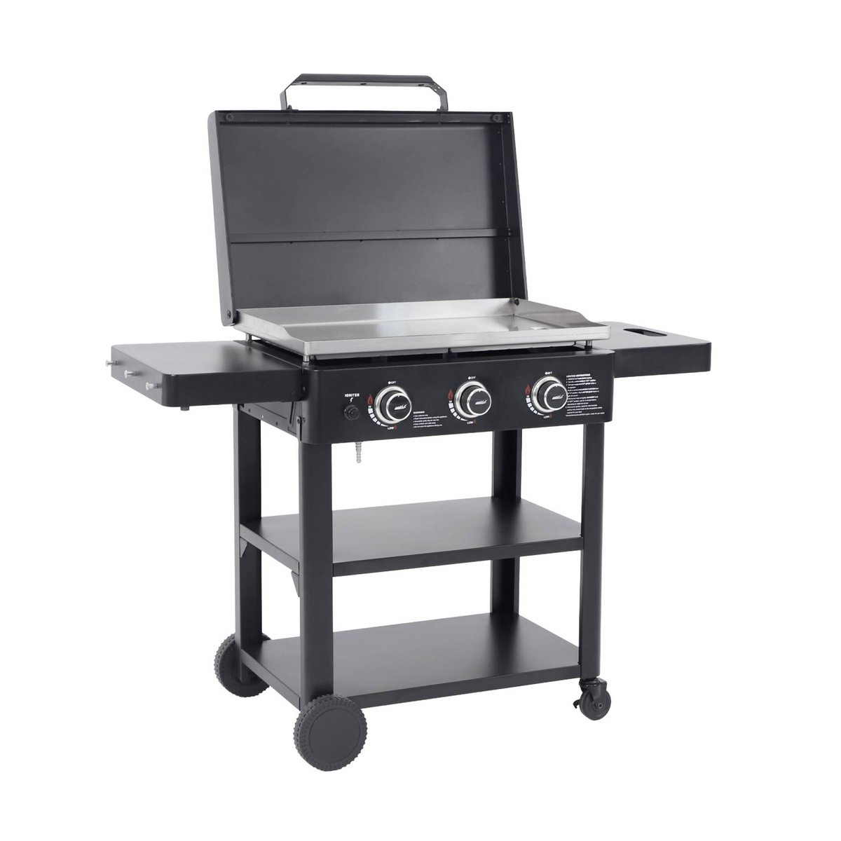 Plancha gaz 3 brûleurs acier inoxydable 12kW avec chariot RAOUL noir, SWEEEK