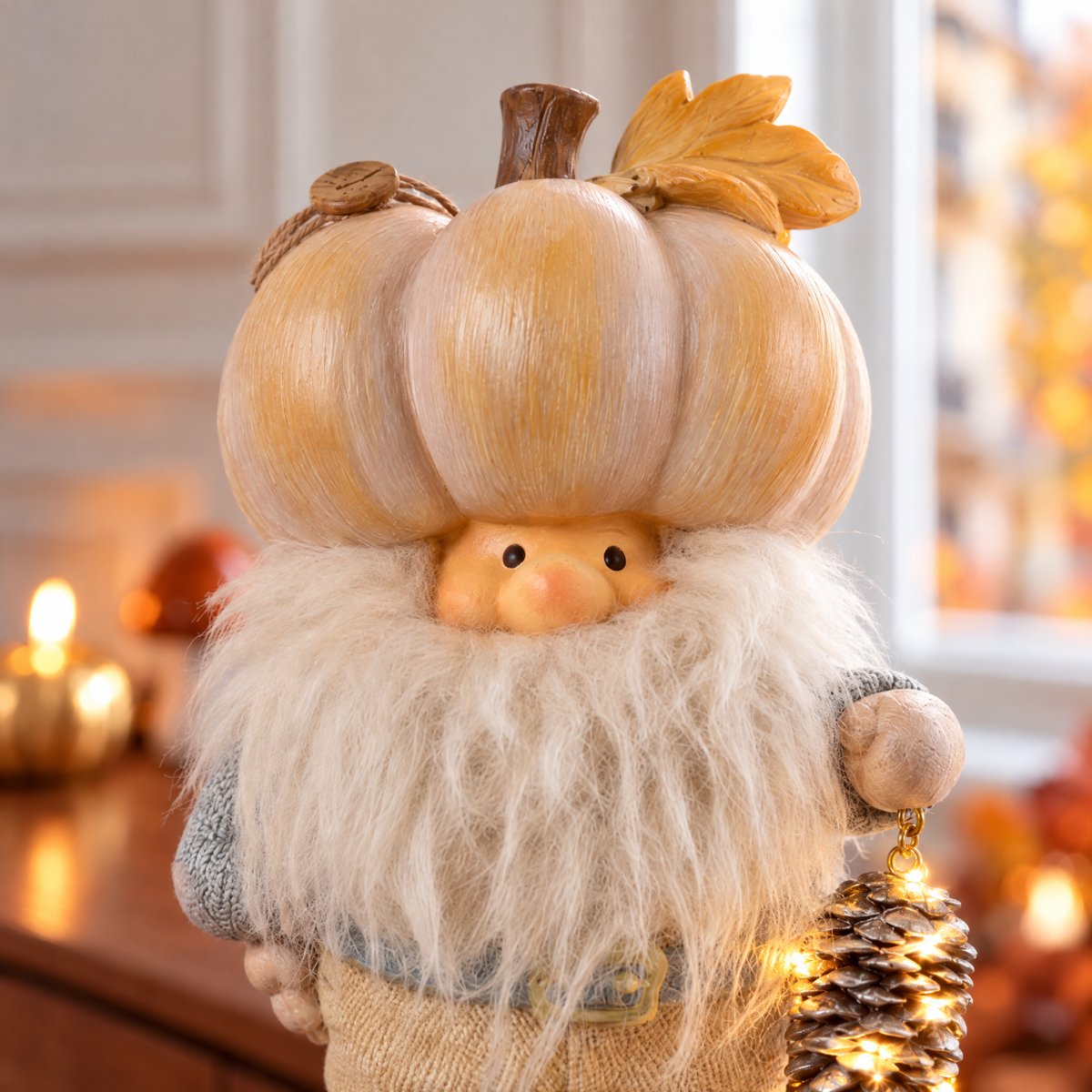 Figurine père Noël à led décorative artificielle H22 PUMPKIN beige, SIA