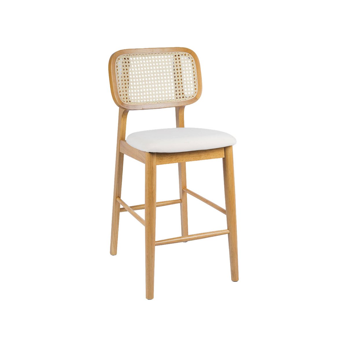 Tabouret de bar bois d'hévéa cannage et tissu 66,5cm (lot de 2) MANI naturel, SWEEEK