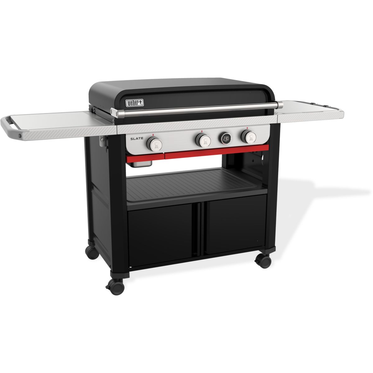 Plancha gaz black 3 brûleurs sur chariot, 76x46 cm noir, WEBER