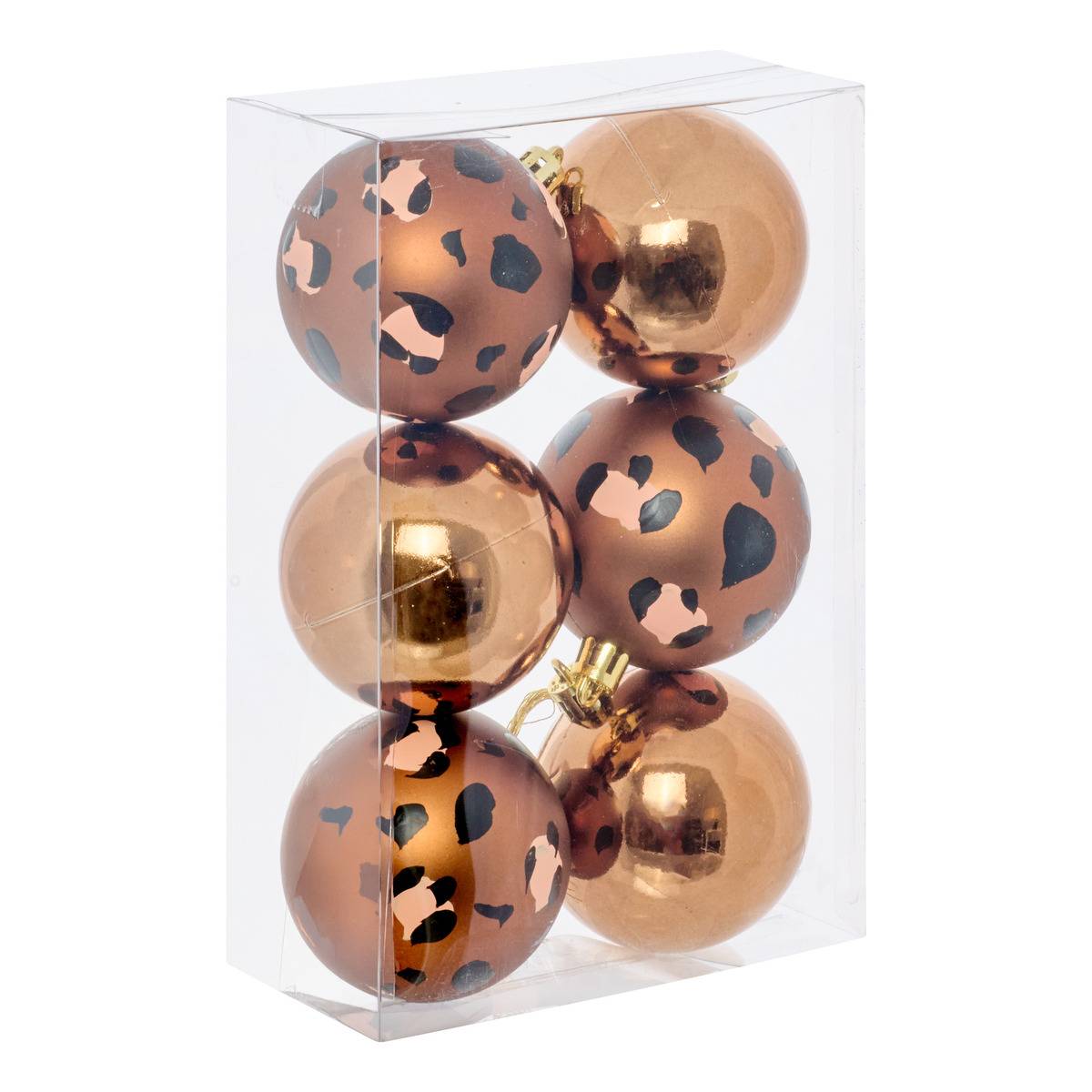 Lot de 6 boules de Noël en plastique motif léopard ambré D. 60 mm dore, FEERIC LIGHTS & CHRISTMAS