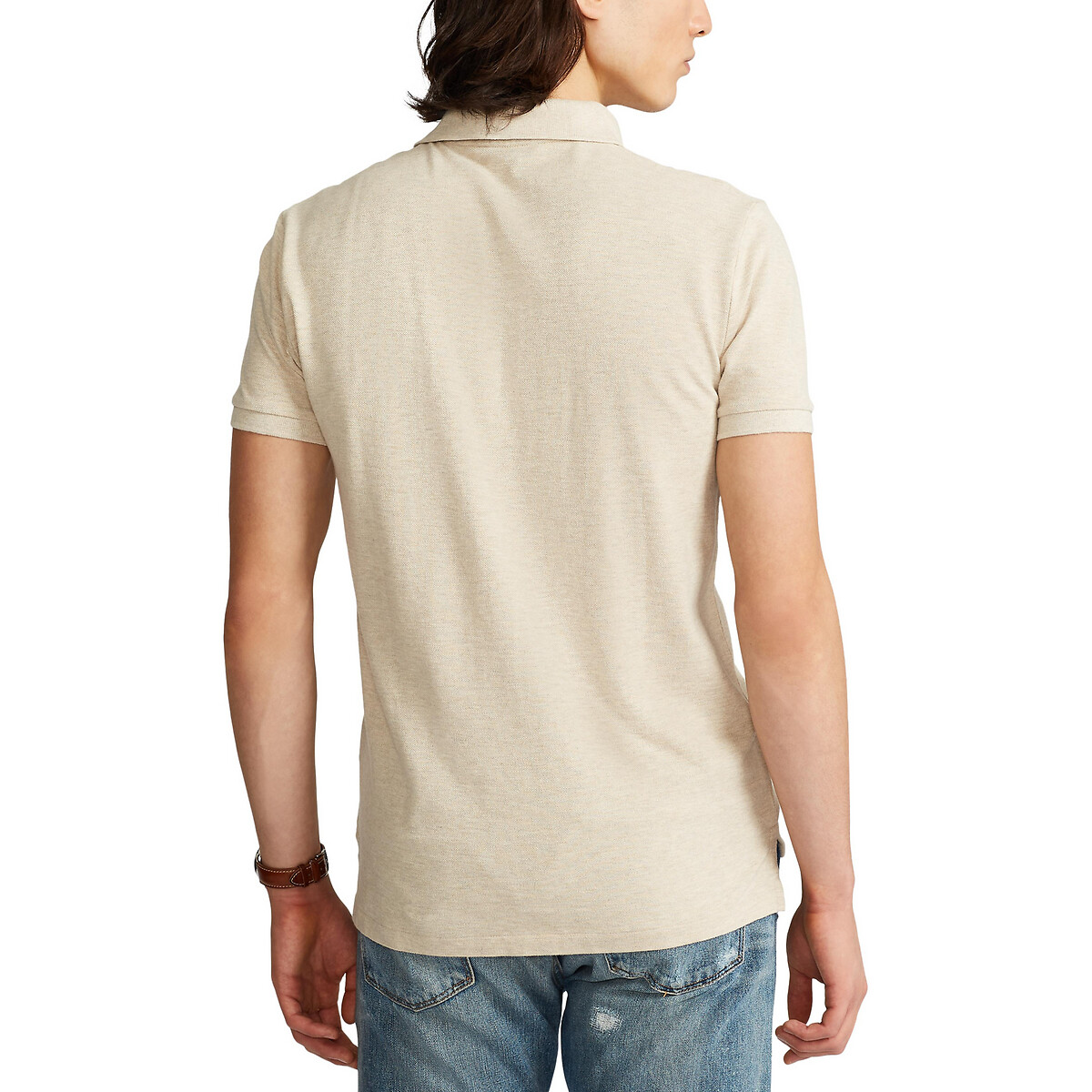 Polo Slim Fit in piqué di cotone beige chiné, POLO RALPH LAUREN