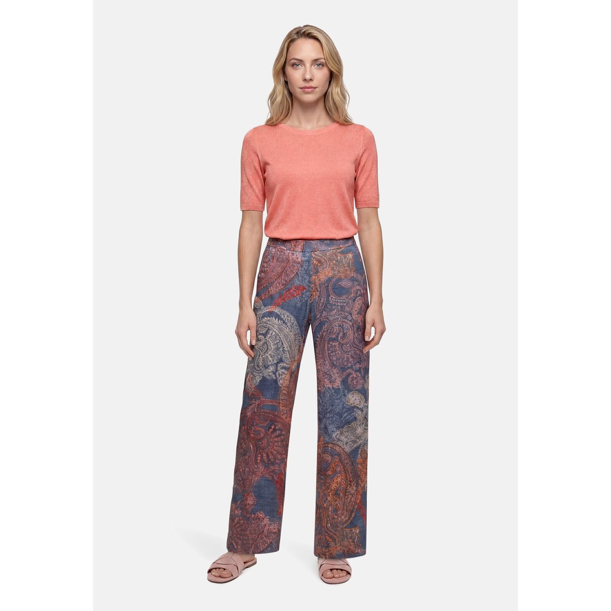 Pantalon Marlene à taille élastique bleu/rouge, BETTY BARCLAY