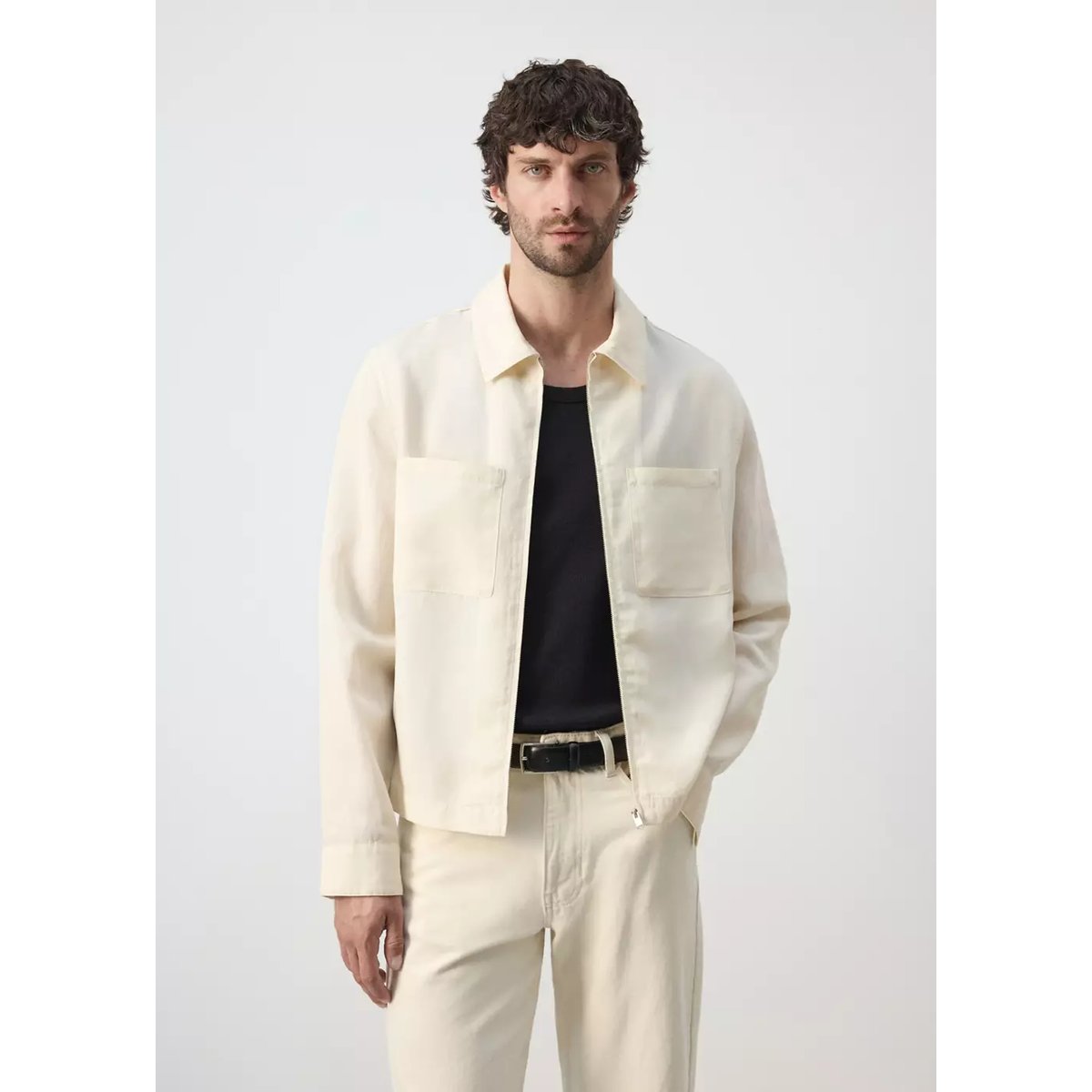 Veste slim fit en lin et poches blanc cassé, MANGO MAN