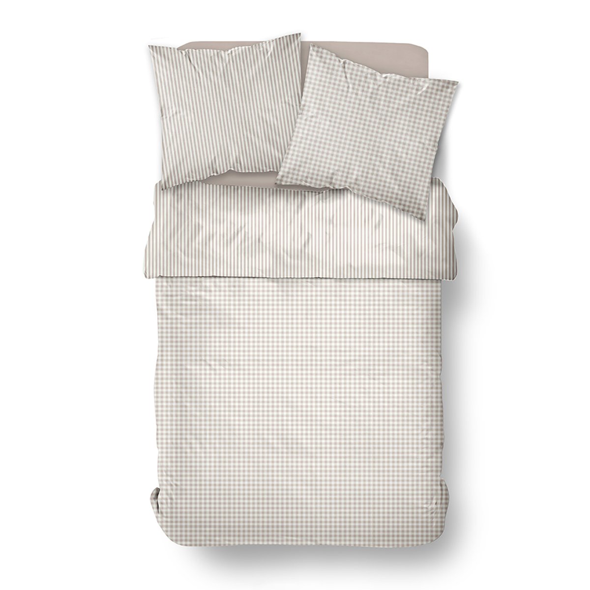 Parure de lit uni 1 personne imprimé + Drap Housse COCON beige, TODAY