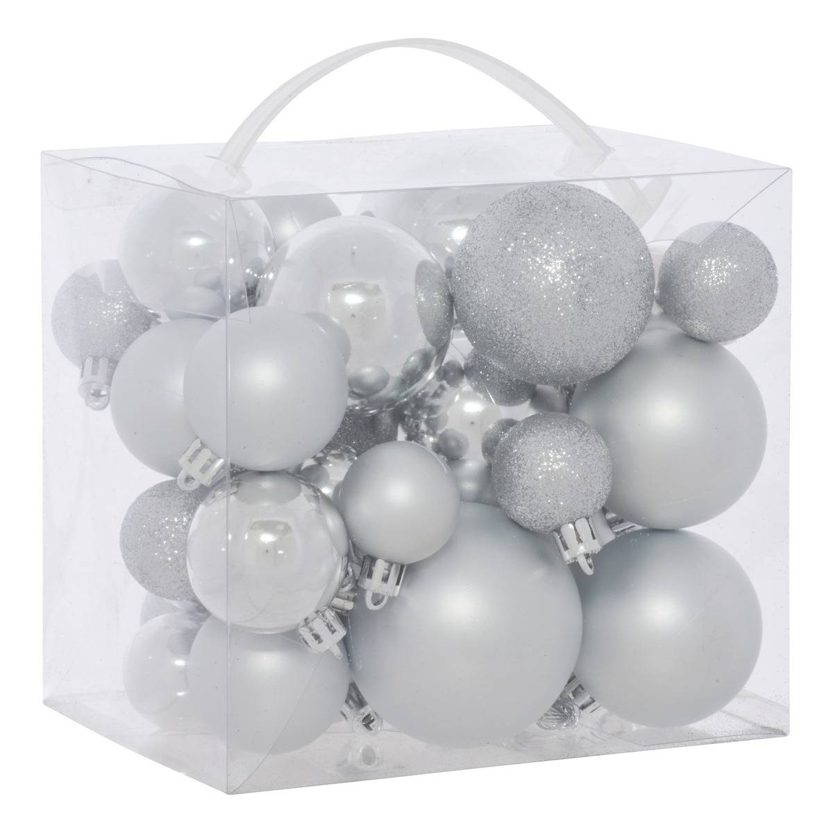 Kit de 35 boules de Noël en plastique petit modèle écru argent, FEERIC LIGHTS & CHRISTMAS