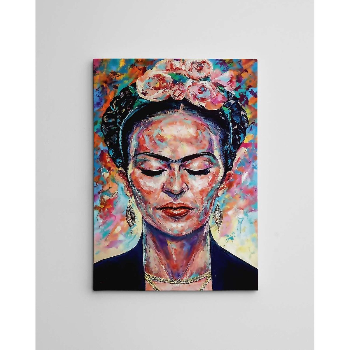 Toile décorative Frida Kahlo imprimée avec cadre bois FRIEDA multicolore, TOILINUX