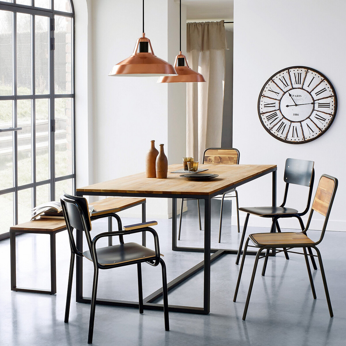 Table à manger, en chêne et métal acier, 8 couverts, HIBA naturel, LA REDOUTE INTERIEURS