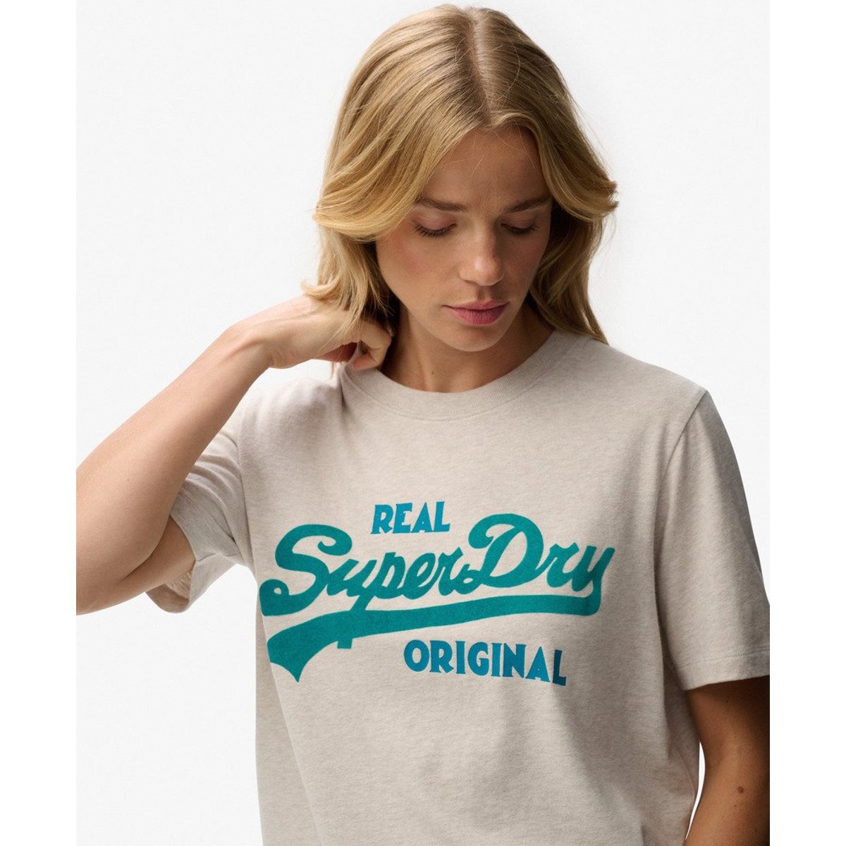 T-shirt Vintage Logo Scripted en Coton Bio grège chiné, SUPERDRY