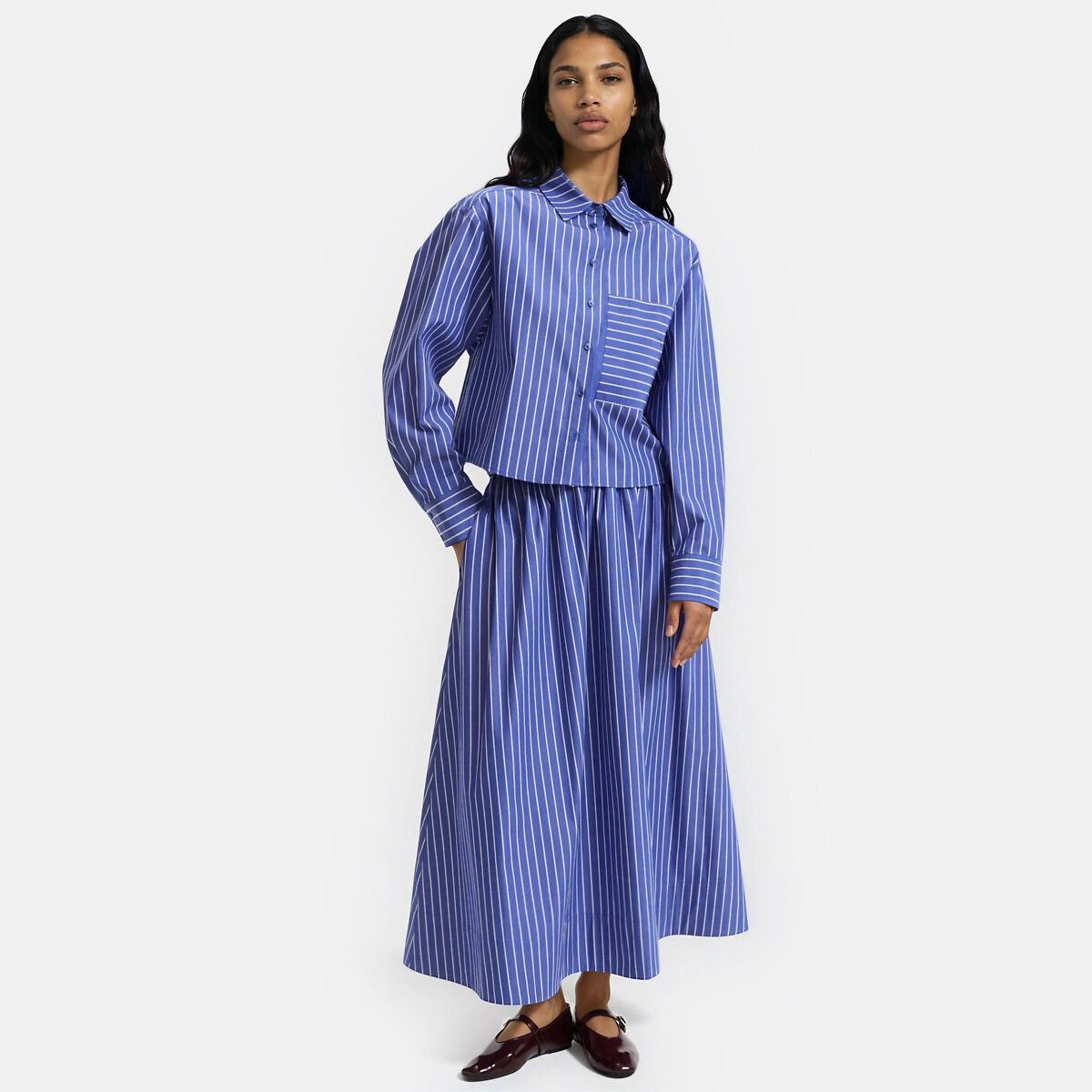 Chemise courte rayée, manches longues rayé bleu, LA REDOUTE COLLECTIONS