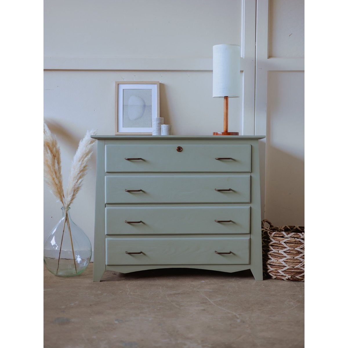 Commode en bois verte Garance N°552 - Bon état vert d'eau, DEBONGOUT