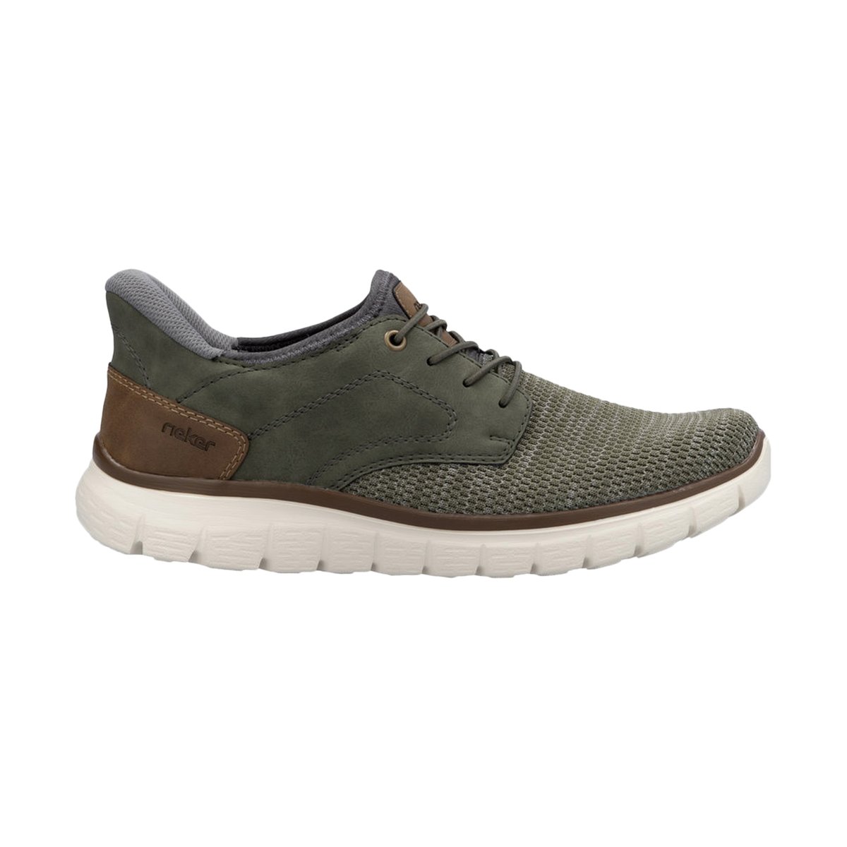 Sneakers kaki à talon plat et à lacets élastiqués kaki avec marque embossée kaki, RIEKER