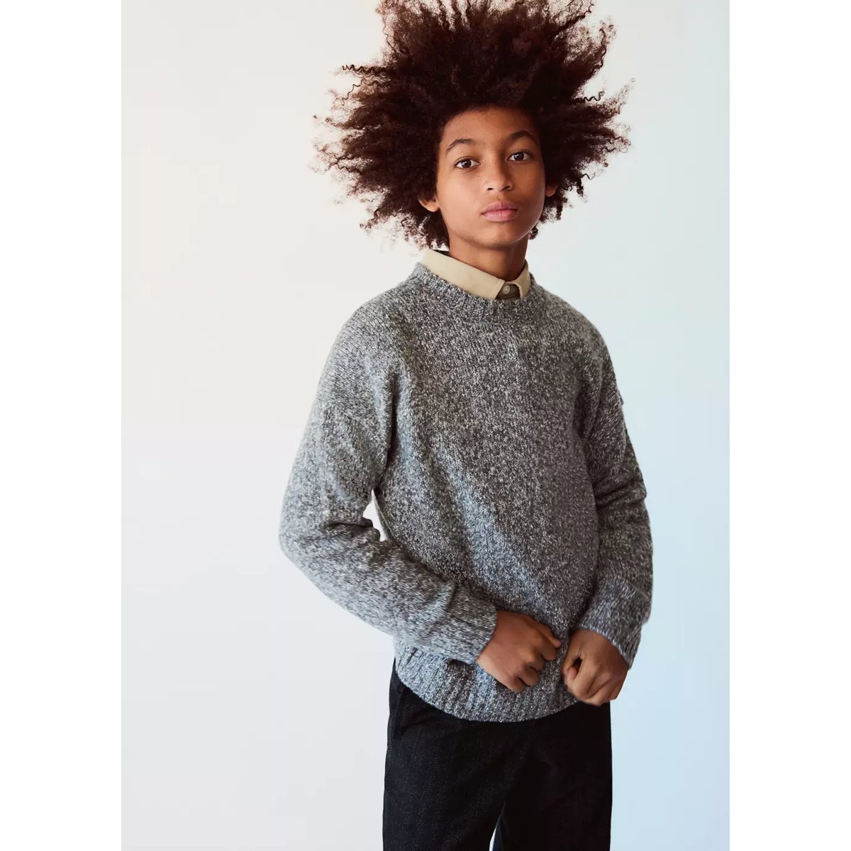 Pull-over chiné col rond gris chiné moyen, MANGO KIDS