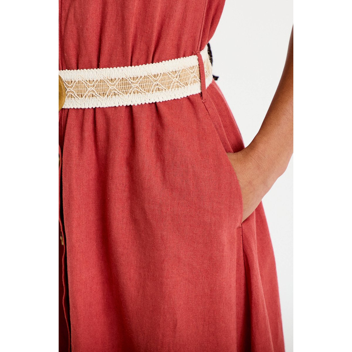Robe évasée avec ceinture amovible vieux rose, CACHE CACHE