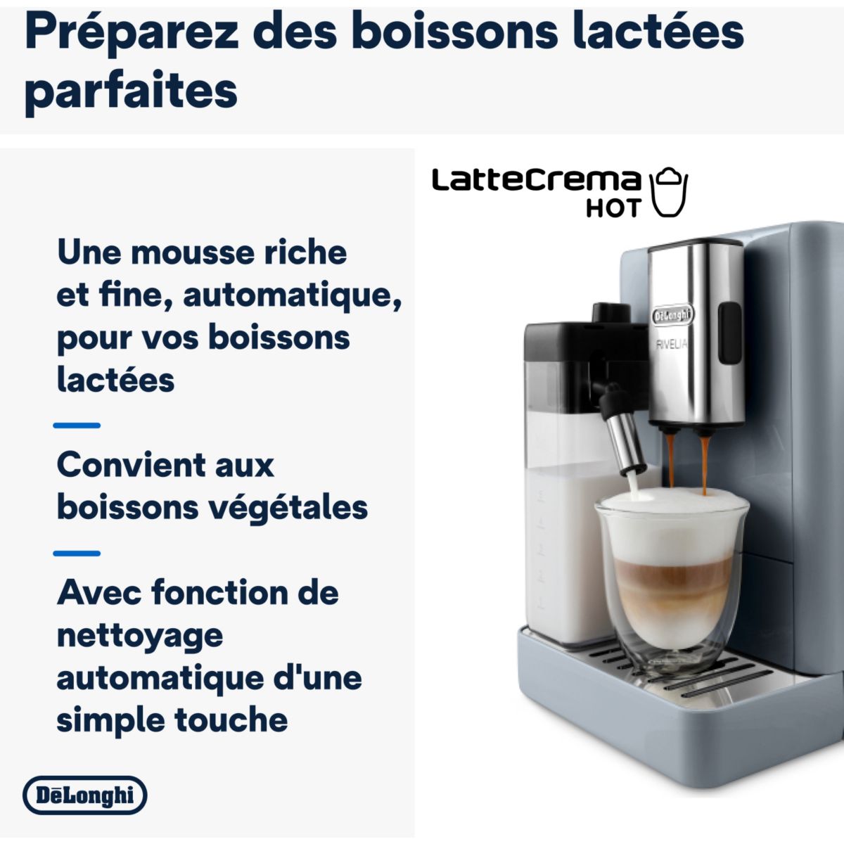Expresso Broyeur FEB4455.G Rivelia Latte Gris couleur unique, DELONGHI