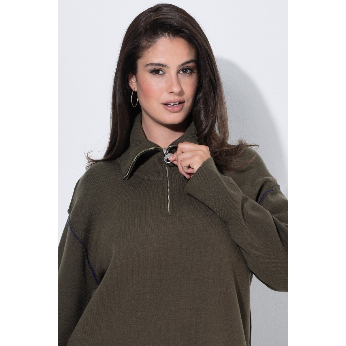 Pull en maille, col camionneur kaki foncé, ULLA POPKEN