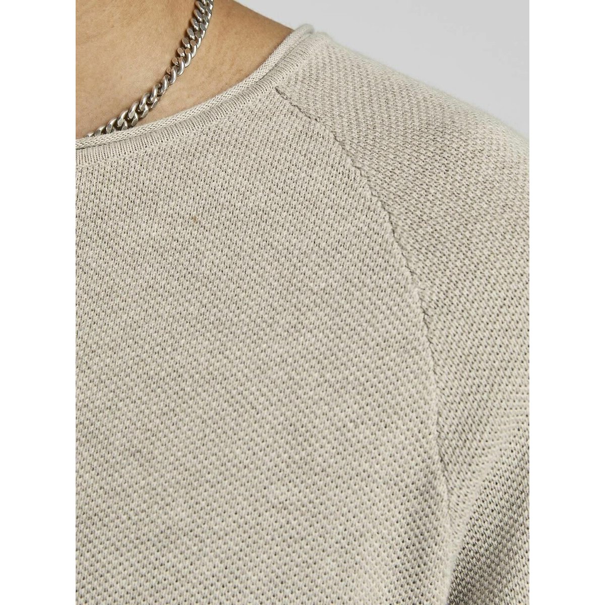 Pull léger col rond maille structurée beige, JACK & JONES