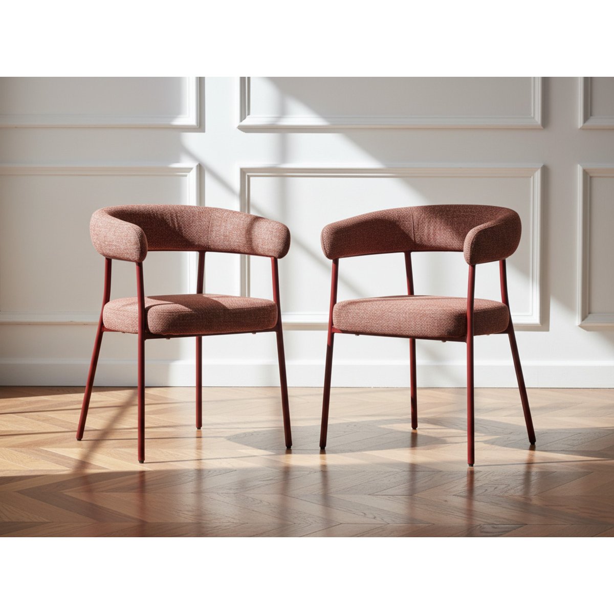 Lot de 2 chaises tissu texturé, ROSA rouge, BOBOCHIC