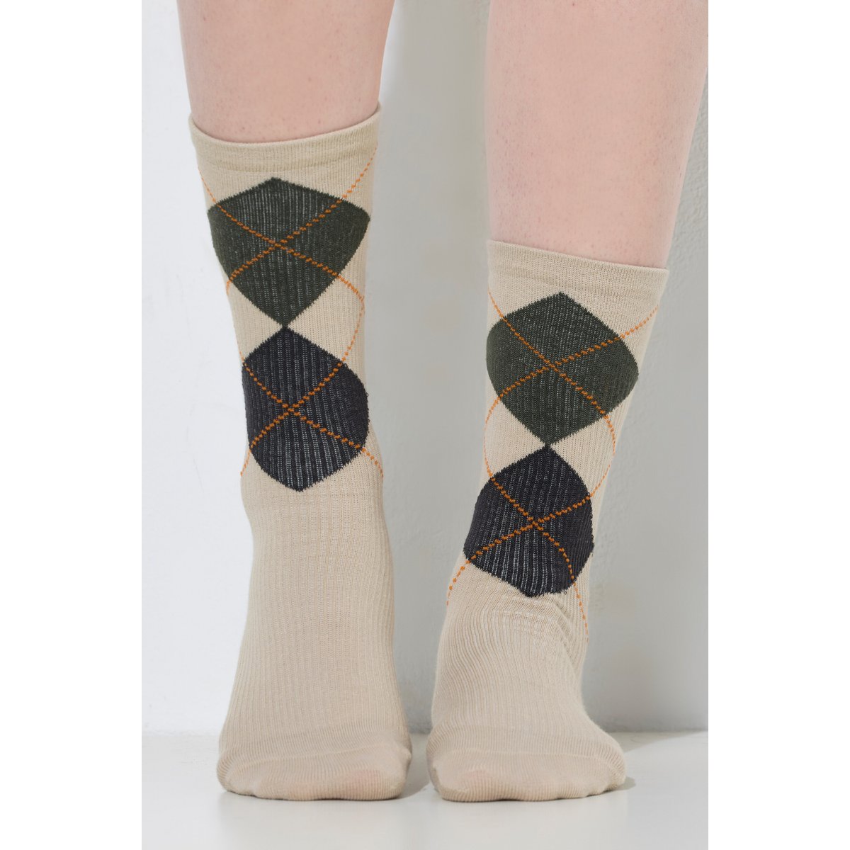 Chaussettes de compression, motif à carreaux beige foncé, ULLA POPKEN