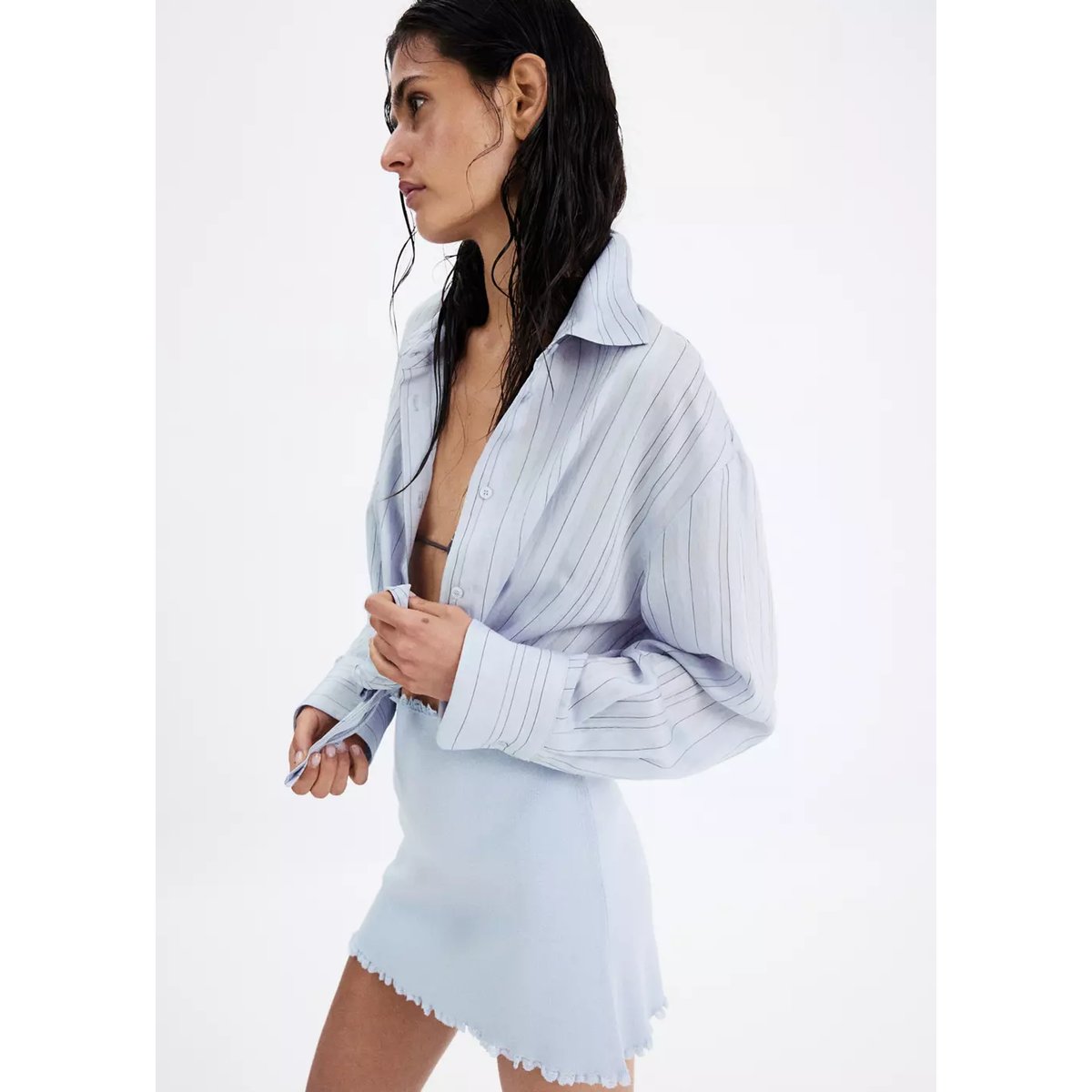Chemise oversize à rayures bleu, MANGO