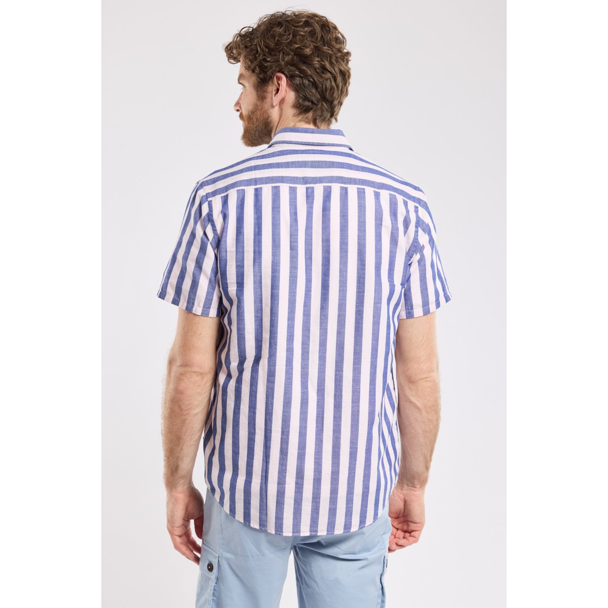 Chemise manches courtes rayée ERNOUCO vieux rose, BERMUDES