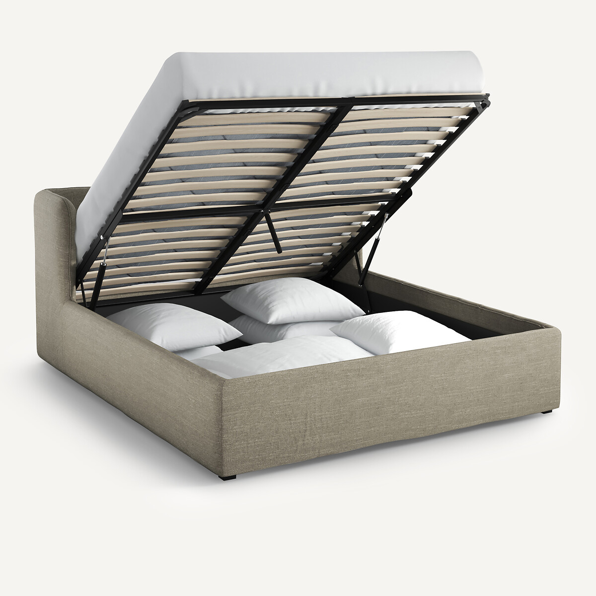Lit-coffre lin avec sommier relevable, en lin, ROBWIG lin naturel, AM.PM