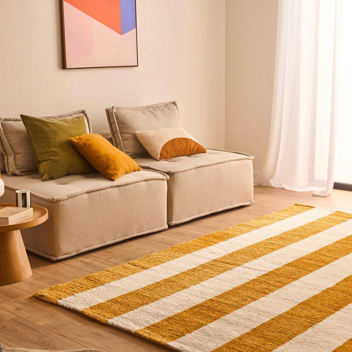 Tapis intérieur rectangulaire contemporain PABLO ocre / blanc, SWEEEK