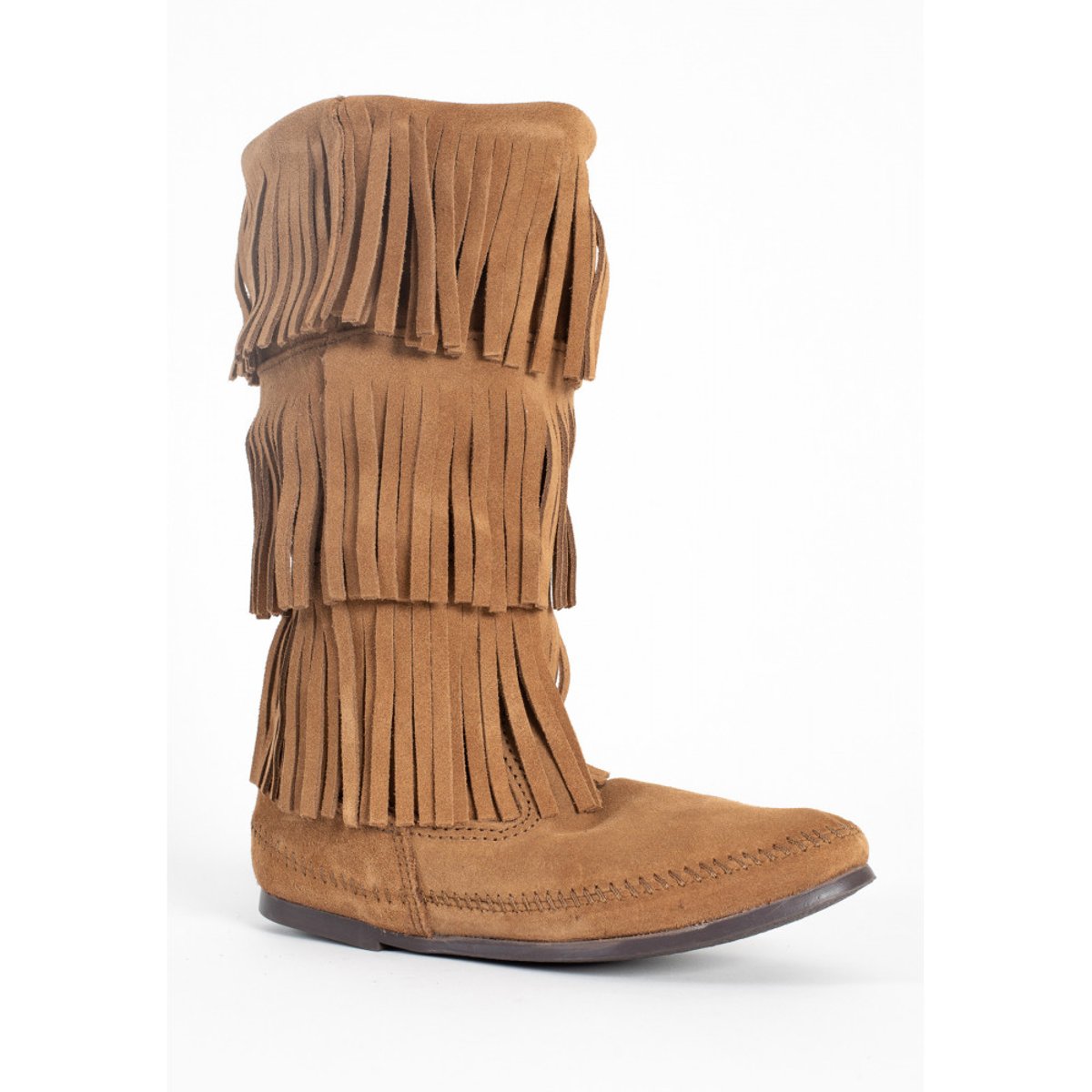 Bottes en cuir et daim 3-LAYER FRINGE marron clair, MINNETONKA