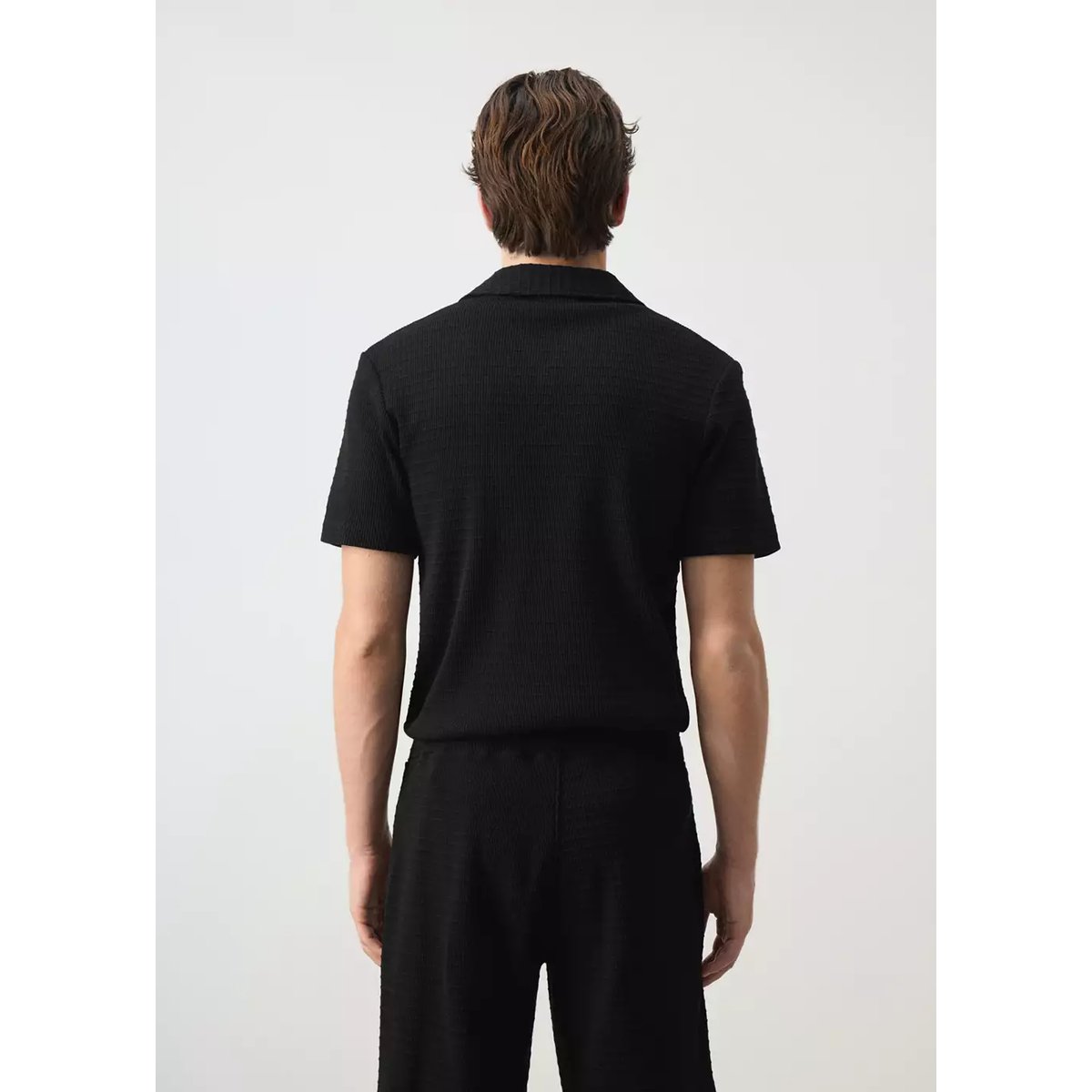 Polo 100 % coton texturé noir, MANGO MAN