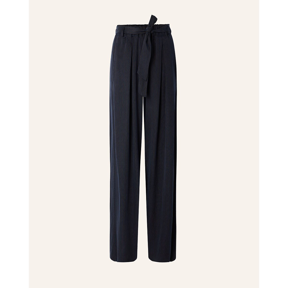 Pantalon large à fines rayures avec ceinture, RIM marine, SESSUN