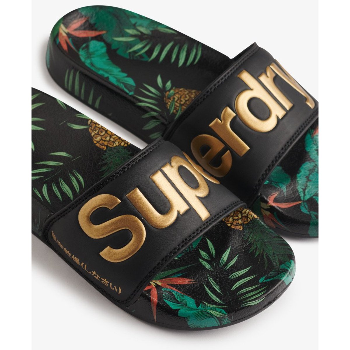 Claquettes de Plage noir/ananas sur l'ensemble, SUPERDRY