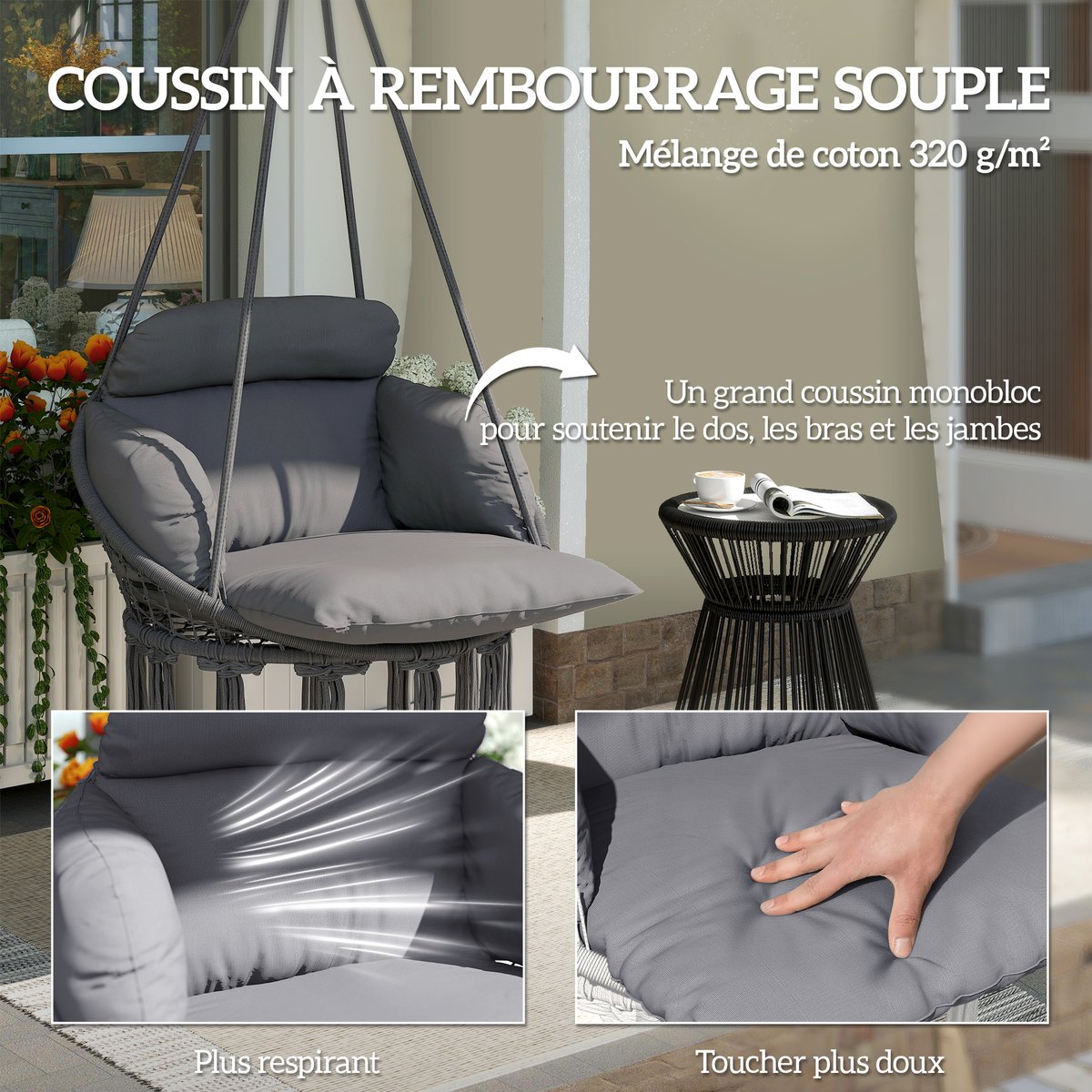 Fauteuil hamac Acier Crème gris, OUTSUNNY